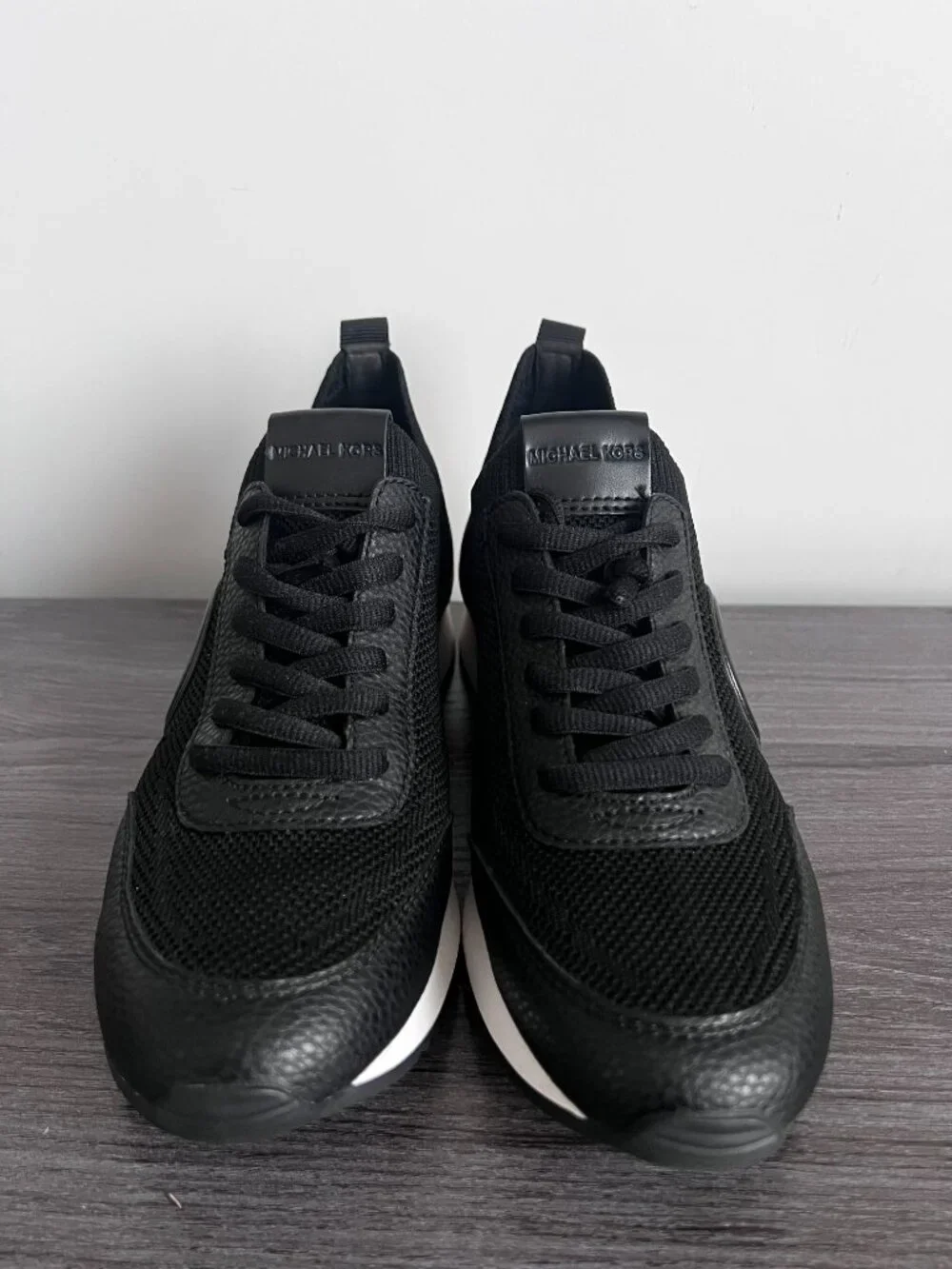Michael Kors Jenkins Mixed Media Stretch Knit Trainer Sneakers - black